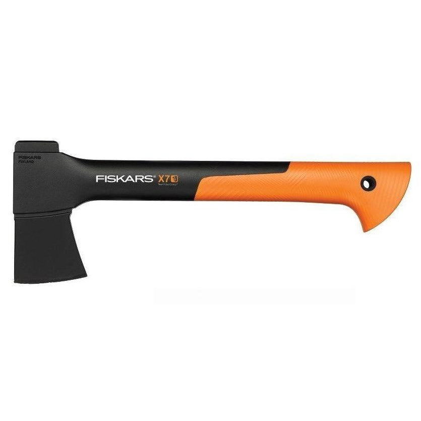 Fiskars Hacha pequeña universal, Longitud: 35,5 cm, Capa antiadherente, Cuchilla de acero/Mango de fibra de vidrio, Negro/Naranja, X7-XS, 1015618