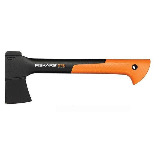 Fiskars Hacha pequeña universal, Longitud: 35,5 cm, Capa antiadherente, Cuchilla de acero/Mango de fibra de vidrio, Negro/Naranja, X7-XS, 1015618