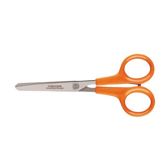 FISKARS Hobby Tijeras Punta Redondeada, Longitud: 13 cm, Para diestros y zurdos, Hoja de acero inoxidable/Mangos de plástico, Naranja, Classic, 1005154