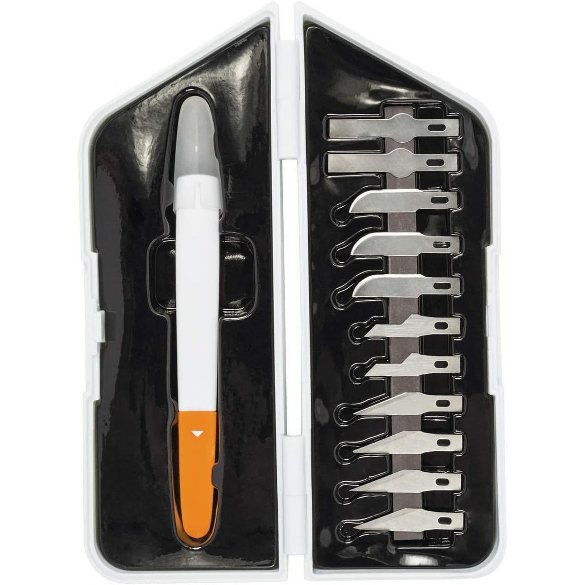 Fiskars Kit Premium de precisión, Cúter de precisión y Set de 13 Cuchillas, Longitud total: Cúter: 21 cm, Incl. 12 Cuchillas, Acero /Plástico, Blanco/Naranja, 1024384 - Ferrotecnia