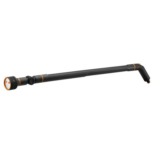 Fiskars Lanza de riego direccional 3 chorros, Cabezal de boquilla SoftGrip giratorio, Control de flujo, Tamaño universal, Altura: 74 cm, 442 g, Negro/naranja, 1052186