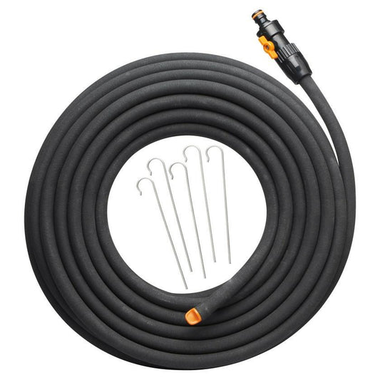 Fiskars Manguera de riego porosa, Con control de flujo, Se puede cortar individualmente, Tamaño universal, 15 m, Ø 1,3 cm (1/2''), 1,63 kg, Negro/Naranja, 1025935