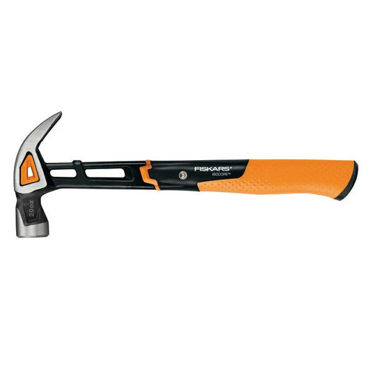 Fiskars Martillo universal IsoCore L con garra curvada, Longitud: 34 cm, Peso: 779 g, Negro/Naranja, 1027203