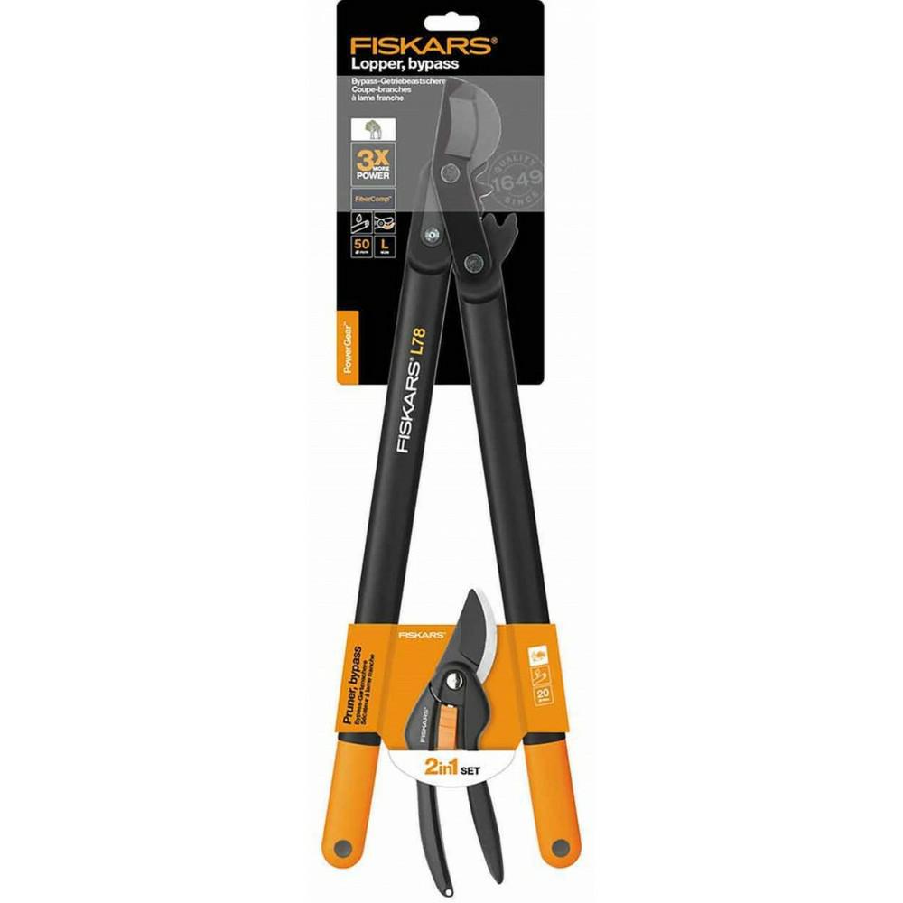 Fiskars - Set podadora de dos manos PowerGear L78 + tijeras de podar SingleStep P26