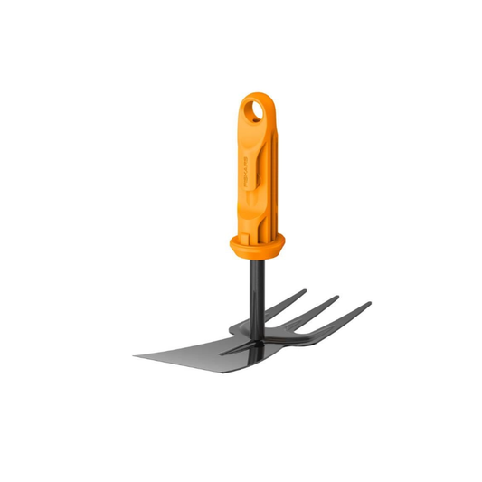 Fiskars OneClick Azada combinada, Accesorio 2en1 para desherbar y soltar la Tierra, Cambio fácil en un Clic, Acero al Boro, Ancho 5cm, Negro/Naranja, 1080695