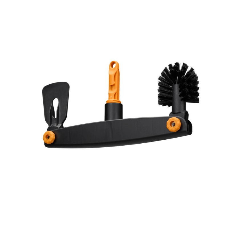 Fiskars OneClick Limpiador de Canalones, Accesorio con Raspador y Cepillo, Óptima Precisión, Cambio Sin Esfuerzo en 1 Clic, Ángulo Ajustable, Negro y Naranja, 1080698 - Ferrotecnia