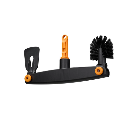 Fiskars OneClick Limpiador de Canalones, Accesorio con Raspador y Cepillo, Óptima Precisión, Cambio Sin Esfuerzo en 1 Clic, Ángulo Ajustable, Negro y Naranja, 1080698