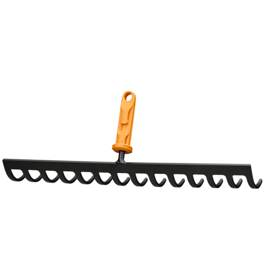 Fiskars OneClick Rastrillo de 14 Púas, Accesorio para la Preparación de Lechos de Siembra, Cambio Sin Esfuerzo en 1 Clic, Acero al Carbono Templado, Negro y Naranja, 1080677