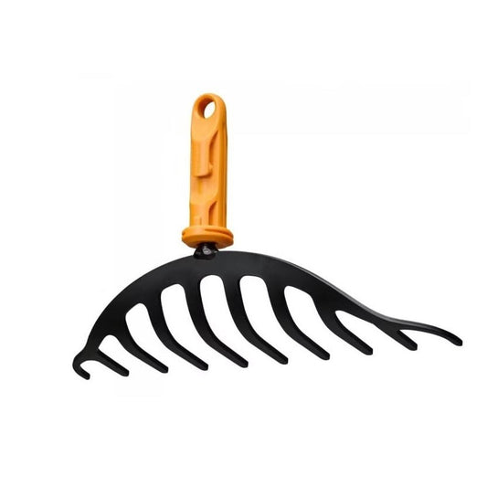 Fiskars OneClick Rastrillo para Rosales, Accesorio de Rastillo Estrecho para Parterres Pequeños, Cambio en 1 Clic, Dientes de Acero al Boro Templado, Negro y Naranja, 1080676