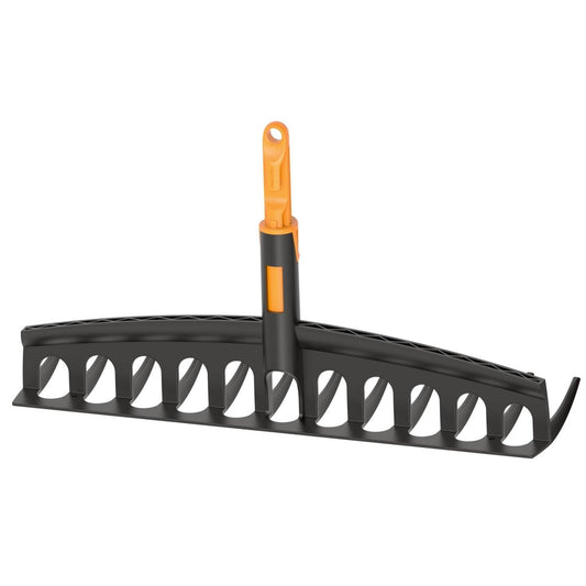 Fiskars OneClick Rastrillo Universal, Accesorio para Rastrillar Hierba y Hojas, Cambio Sin Esfuerzo en 1 Clic, Dientes Angulados, Negro y Naranja, 1080674
