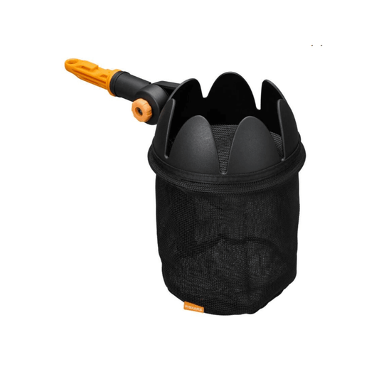 Fiskars OneClick Recolector de Fruta, Accesorio con Bolsa de Malla Suave, Cambio Sin Esfuerzo en 1 Clic, Lavable a Máquina, Negro y Naranja, 1080692 - Ferrotecnia