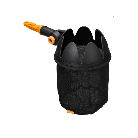 Fiskars OneClick Recolector de Fruta, Accesorio con Bolsa de Malla Suave, Cambio Sin Esfuerzo en 1 Clic, Lavable a Máquina, Negro y Naranja, 1080692