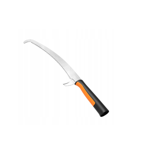 Fiskars OneClick Sierra Curvada para Ramas, Cambio fácil en un Clic, Apta para Ramas Altas con Mango telescópico, Longitud: 62,1 cm, Negro/Naranja, 1080690