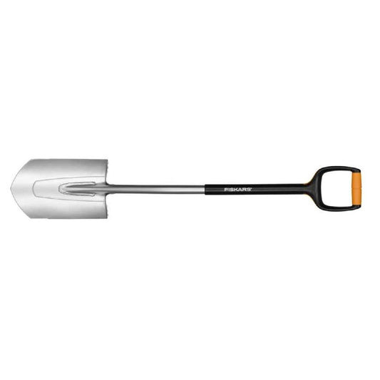 Fiskars Pala de jardín, Borde puntiagudo para suelos duros, Longitud: 108 cm, Negro/Naranja, 1003684