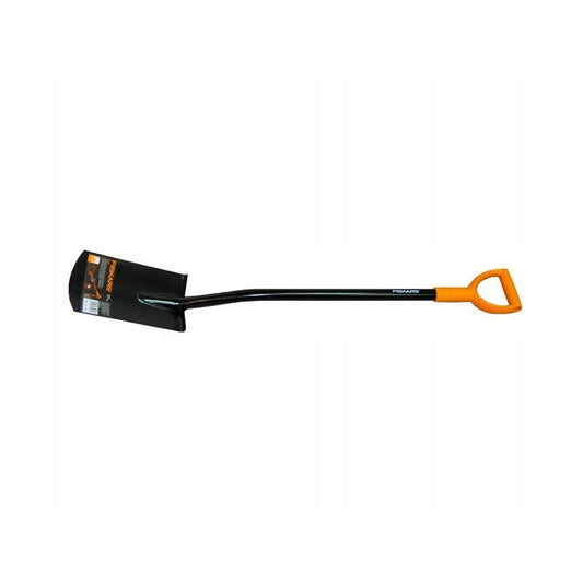 Fiskars Pala de Jardín para Suelos blandos y pedregosos, Longitud: 117 cm, Hoja de acero de adecuada calidad/Mango de plástico, Negro/Naranja, Solid, 1003456