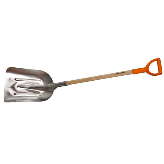 Fiskars Pala para nieve y grano, Ancho de pala: 31 cm, Pala de aluminio/Madera de abedul, Mango con revestimiento de material sintético, 1001637