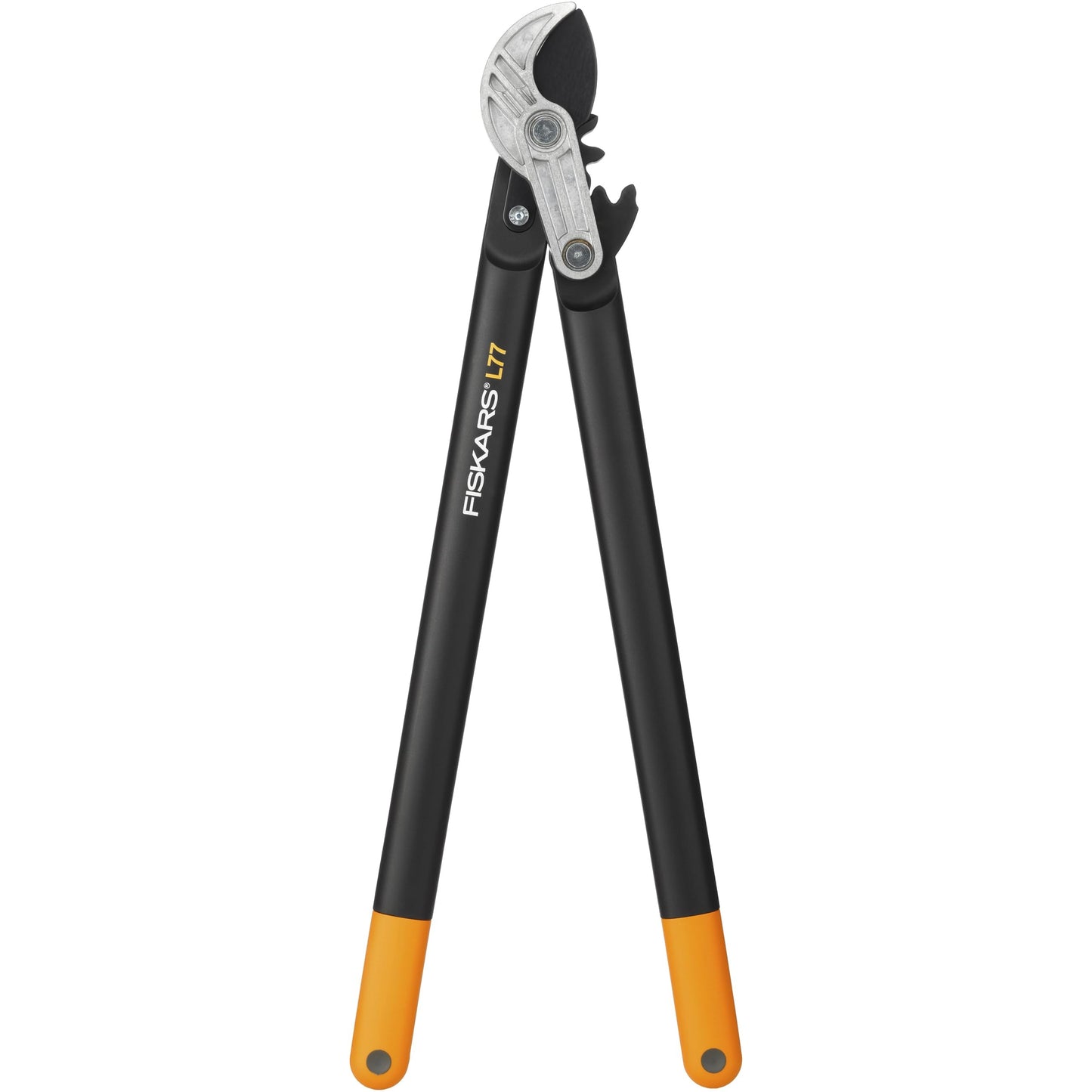 Fiskars Podadera con yunque para madera seca y dura, Sistema cremallera PowerGear II, Diámetro corte: 5 cm, Cuchillas acero templado antiadherente, Longitud: 69 cm, Negro/Naranja, L77, 1000583