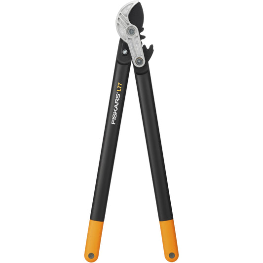 Fiskars Podadera con yunque para madera seca y dura, Sistema cremallera PowerGear II, Diámetro corte: 5 cm, Cuchillas acero templado antiadherente, Longitud: 69 cm, Negro/Naranja, L77, 1000583