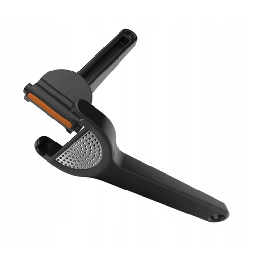 Fiskars Prensador de Ajos con inserto de rejilla extraíble y espátula, Longitud: 16 cm, Plástico/Metal, Functional Form, Negro, 1028361