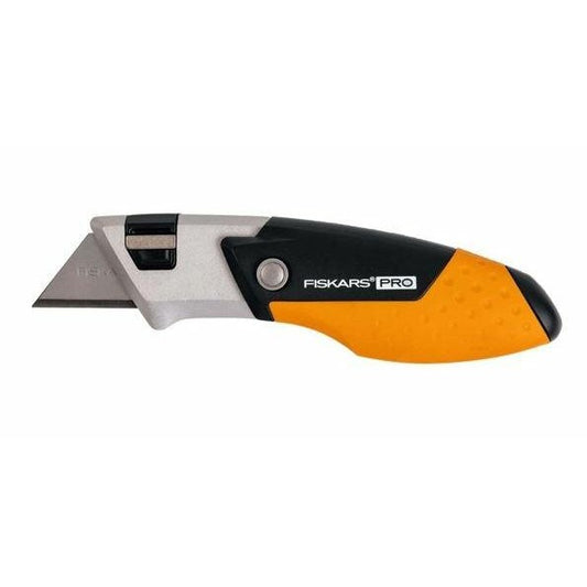 Fiskars Pro Cúter Universal Plegable Compacto, Longitud 12 cm, Acero Inoxidable/Plástico, Negro/Naranja, CarbonMax, 1062939