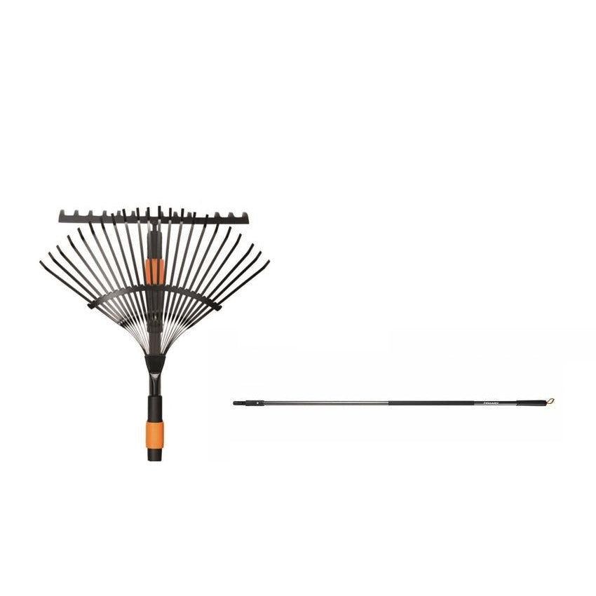 Fiskars QuikFit - Set rastrillo universal, rastrillo de abanico y mango