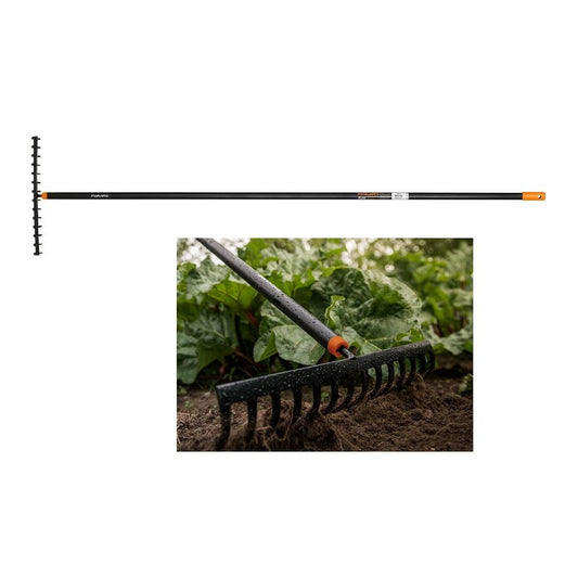 Fiskars Rastrillo con dientes curvados, 14 dientes, Longitud: 36 cm, Negro/Naranja, Solid, 1016036