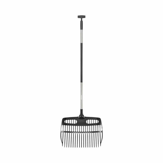 Fiskars Rastrillo Pala, Ergonómico, Combinación de Pala y Rastrillo, Longitud: 150 cm, Anchura: 48 cm, Policarbonato/Aluminio, Negro/Gris, 1077116