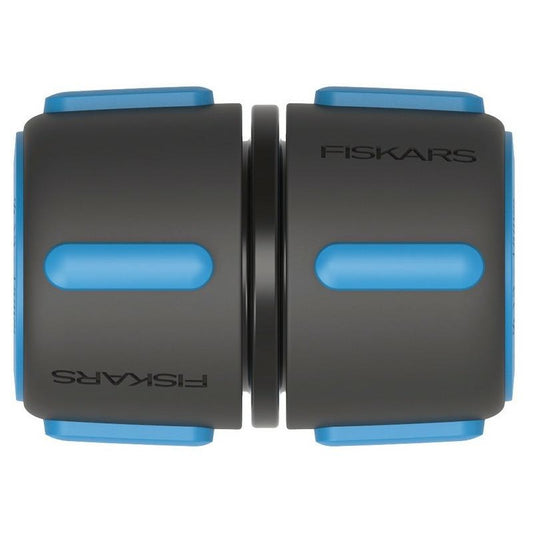 Fiskars Reparador de mangueras, Con puntos de contacto SoftGrip y sistema de codificación por colores, Tamaño universal, Ø 1,3-1,5 cm (1/2-5/8''), 17 g, Negro/azul, 1027064