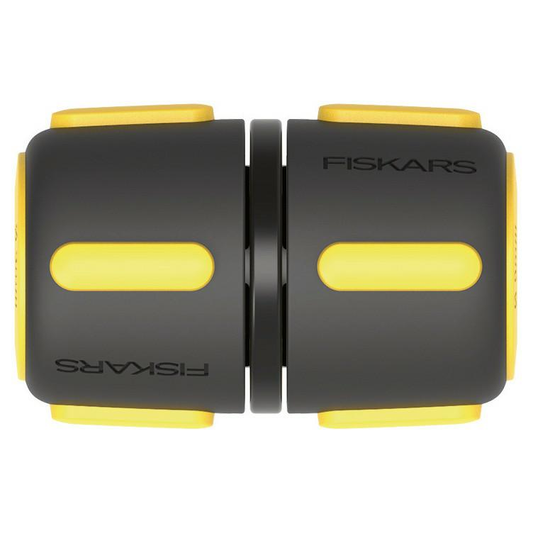 Fiskars Reparador de mangueras, Ø 9 mm (3/8"), Con puntos de contacto SoftGrip y sistema de codificación por colores, Tamaño universal, 20 g, Negro/Amarillo, 1027063