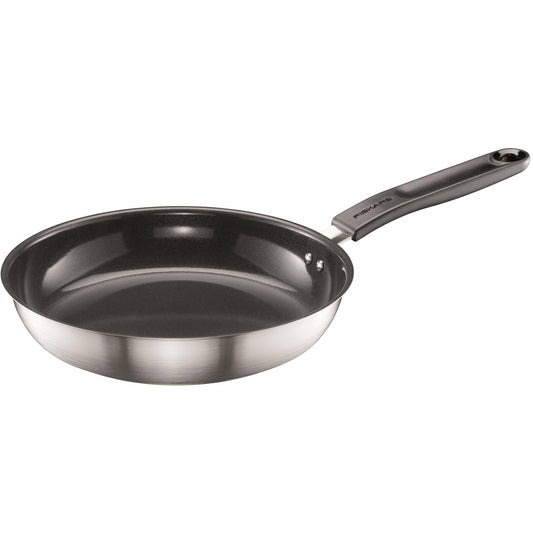Fiskars Sartén, Ø 24 cm, Con Recubrimiento, Apta para Todas las Placas de Cocina, Acero Inoxidable Reciclado, Functional Form, Plateado/Negro, 1072310