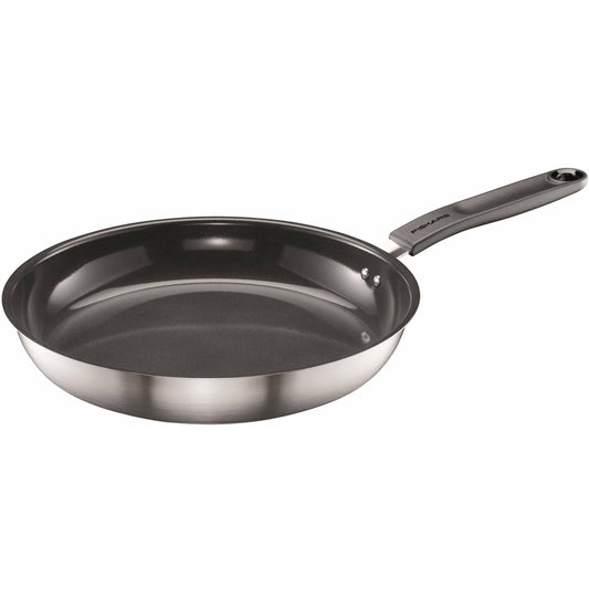 Fiskars Sartén, Ø 28 cm, Con Recubrimiento, Apta para Todas las Placas de Cocina, Acero Inoxidable Reciclado, Functional Form, Plateado/Negro, 1072312