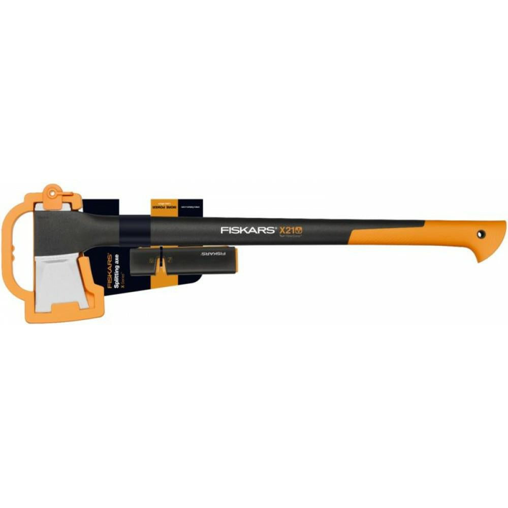 Fiskars Set de hachas, Hacha de rajar con protección de transporte, Longitud: 71 cm, Revestimiento antiadherente, X21-L, 1,63 kg; Afilador de hachas y cuchillos: cabezal de cerámica, Xsharp, 1019333