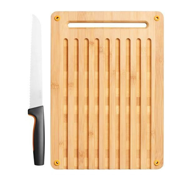 Fiskars Tabla de cortar y cuchillo para pan de bambú, Functional Form, Bambú/acero inoxidable japonés/plástico, 1057551