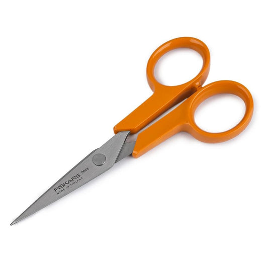 Fiskars Tijeras de costura Classic, Cuchillas rectas, Diestros y zurdos, Longitud total: 10 cm, Ergonomía del mango mejorada, Hoja de acero inoxidable/Mangos de plástico, Naranja, 1075061