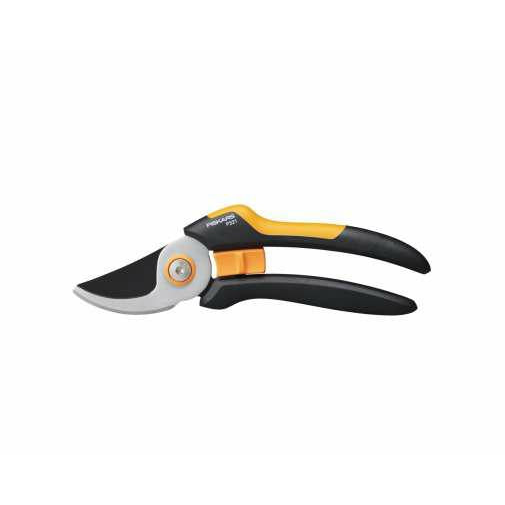 Fiskars Tijeras de jardín Bypass M, Solid, P321, Para ramas frescas y ramitas, Recubrimiento antiadherente, Cuchillas de acero inoxidable, Longitud: 20,1 cm, Negro/Naranja, 1057162