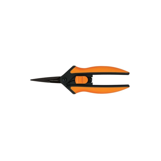 Fiskars Tijeras de jardinería, Longitud: 15,4 cm, Cuchillas de acero inoxidable con revestimiento de PTFE/mangos de plástico, Negro/Naranja, Micro-Tip, Solid, SP-131, 1063321