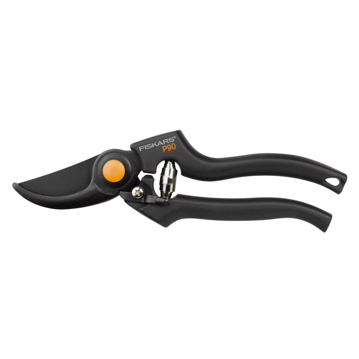 Fiskars Tijeras de podar con cuchilla bypass, Diámetro de corte: 2,6 cm, Cuchillas de acero de calidad con cubierta antiadherente, Longitud: 22,5 cm, Negro/Naranja, Pro, P90, 1001530 - Ferrotecnia