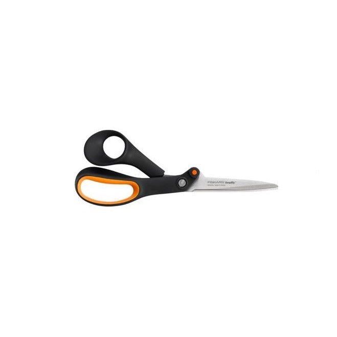 Fiskars Tijeras dentadas Hardware, para Diestros, con Tecnología de aumento de potencia, Longitud: 21 cm, Hoja de acero inoxidable/Mango de Plástico, Negro/Naranja, Amplify, 1020224 - Ferrotecnia