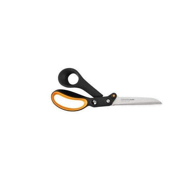 Fiskars Tijeras dentadas Hardware, para Diestros, con Tecnología de aumento de potencia, Longitud: 24 cm, Hoja de acero inoxidable/Mango de Plástico, Negro/Naranja, Amplify, 1020223 - Ferrotecnia