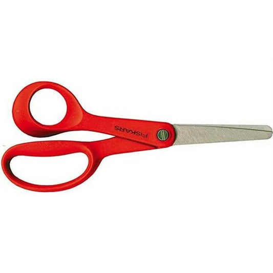 Fiskars Tijeras infantiles para zurdos, A partir de 8 años, Longitud: 13 cm, Hoja de acero inoxidable/Mangos de plástico, Rojo, Classic, 1005169 - Ferrotecnia