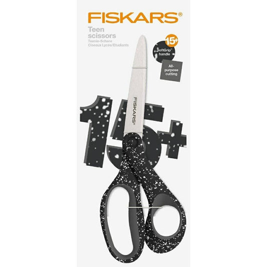 Fiskars Tijeras para adolescentes de 15-18 años, Para diestros, Longitud total: 20 cm, Acero inoxidable/plástico, Negro/Gris moteado, 1067867 - Ferrotecnia