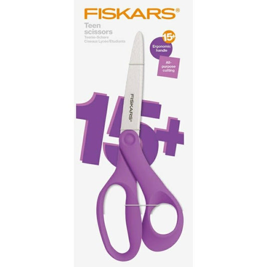 Fiskars Tijeras para adolescentes de 15-18 años, Para diestros, Longitud total: 20 cm, Acero inoxidable/plástico, Violeta, 1067865 - Ferrotecnia