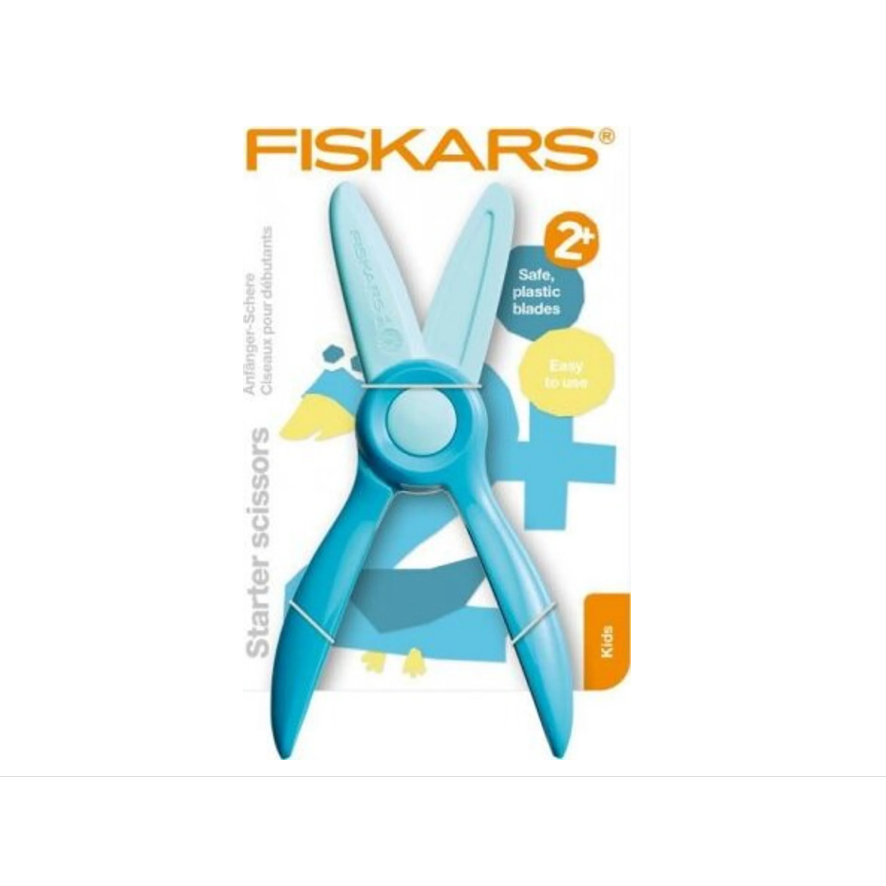 Fiskars Tijeras para niños, A partir de 2 años, Para aprender a cortar, Longitud: 13 cm, Hojas y mangos de plástico, Azul-verde, Starter, 1064066