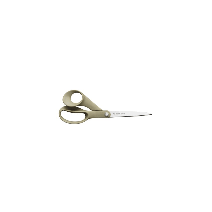 Fiskars Tijeras universales recicladas, Forma funcional, 100% materiales reciclables, Longitud total: 21 cm, Acero inoxidable reciclado/plástico, Beige, 1058094 - Ferrotecnia