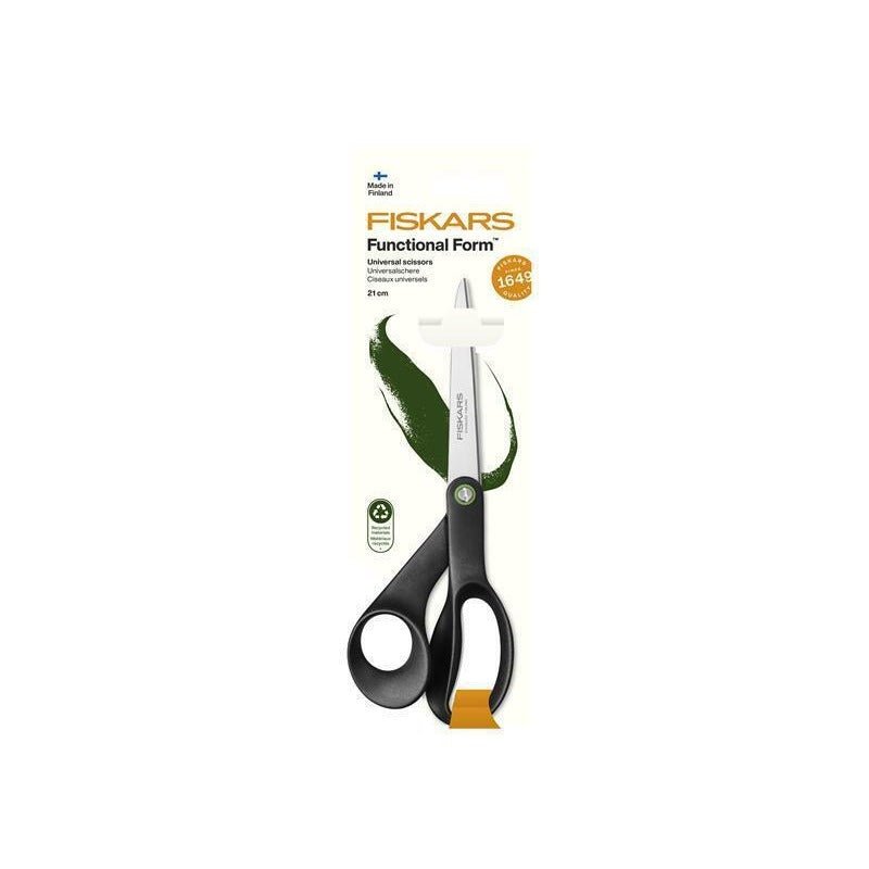 Fiskars Tijeras Universales ReNew, Longitud: 21 cm, Acero Inoxidable Reciclado/Plástico Reciclado, Functional Form, Negro, 1074547 - Ferrotecnia