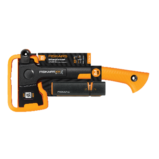 Fiskars X14 Juego de Hacha y afilador de hachas y Cuchillos
