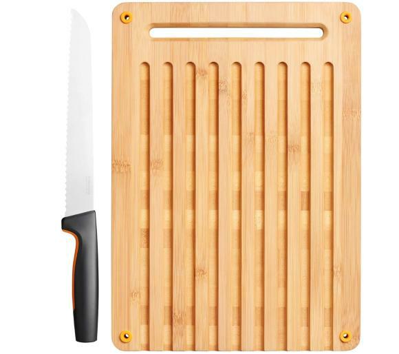 Fiskars Tabla de cortar y cuchillo para pan de bambú, Functional Form, Bambú/acero inoxidable japonés/plástico, 1057551