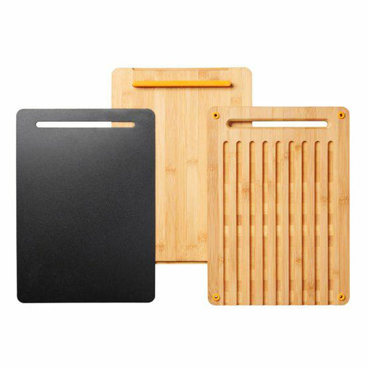 Fiskars Estación de corte, Functional Form, 3 piezas, Consta de tabla de cortar, tabla de pan y tabla de plástico , Bambú/plástico, 1057550