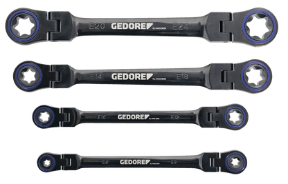 GEDORE Automotive KL - 4443 - 30 - Juego de 4 llaves TORX® de carraca con doble articulación - Ferrotecnia
