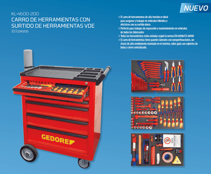 GEDORE Automotive KL - 4600 - 200 - Carro de Herramientas con surtido de herramientas aisladas VDE - Ferrotecnia